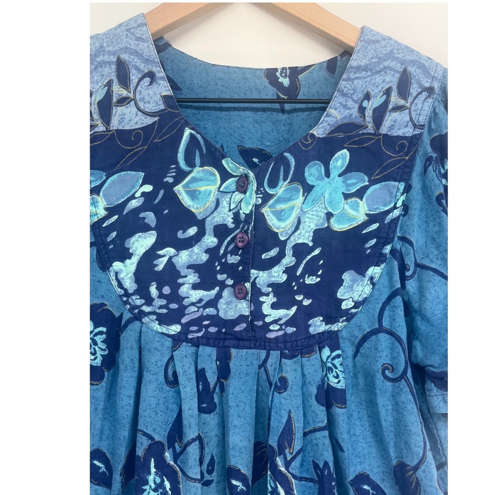 Vintage Floral House Dress Womens XS Blue Cotton Muu Muu Lounger Boho - Picture 2 of 11